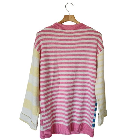 Pink Lily Striped Button-Front Cardigan Sweater Preppy Coastal Beachy Soft Cozy - Picture 3 of 8